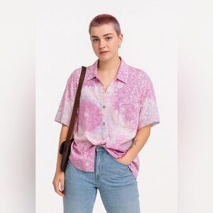 Sunset Rd enchanted paisley abstract print multi button down 3/4 sleeves blouse‎